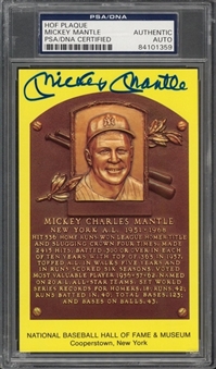 Mickey Mantle Signed Hall of Fame Plaque Postcard (PSA/DNA)